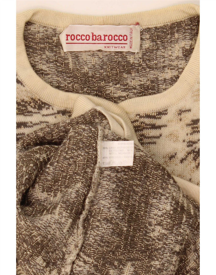 Roccobarocco Womens Abstract Pattern Cardigan Sweater UK 8 Small Beige