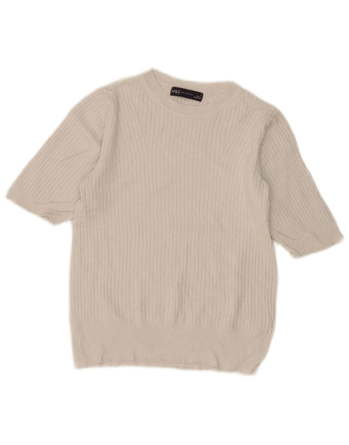 Marks & Spencer Womens Boat Neck Jumper Sweater UK 8 Small White
