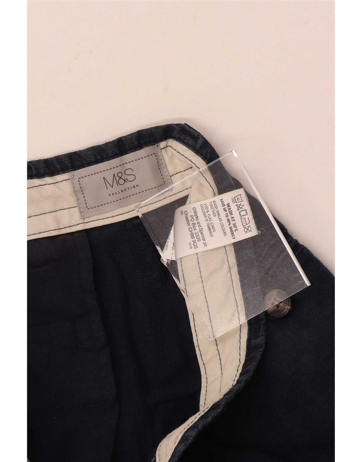 Marks & Spencer Mens Chino Shorts W30 Medium Navy Blue Linen