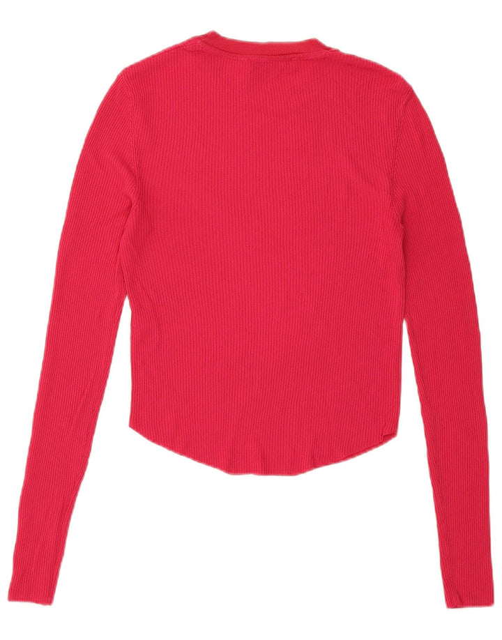 Zara Womens Crop Top Long Sleeve UK 8 Small Pink Viscose