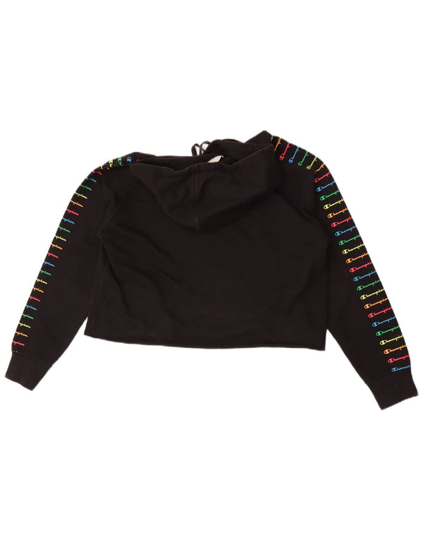 Champion Womens Crop Graphic Hoodie Jumper UK 10 Small Black Cotton