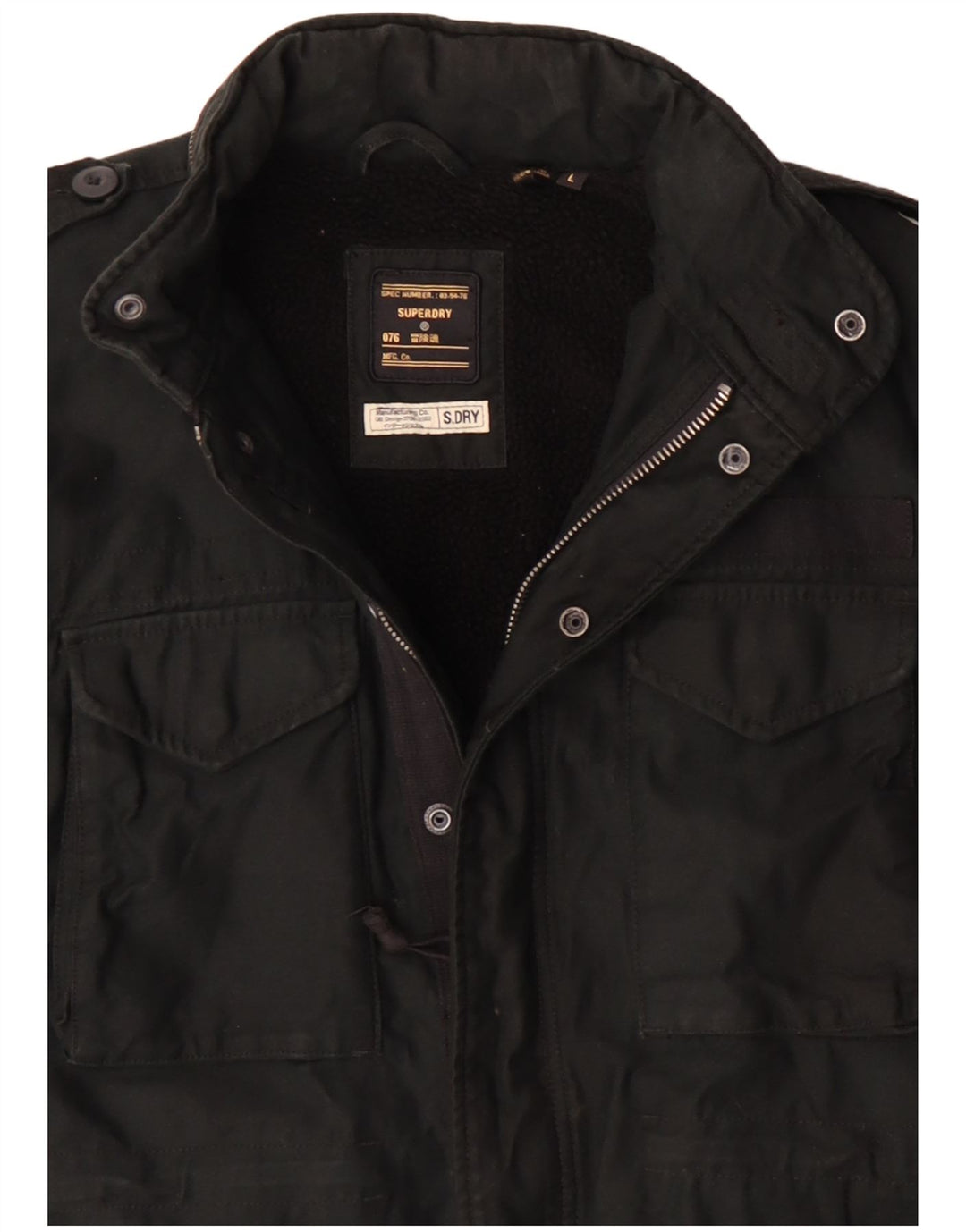 Superdry Mens Hooded Military Jacket UK 40 Large Black Polyester