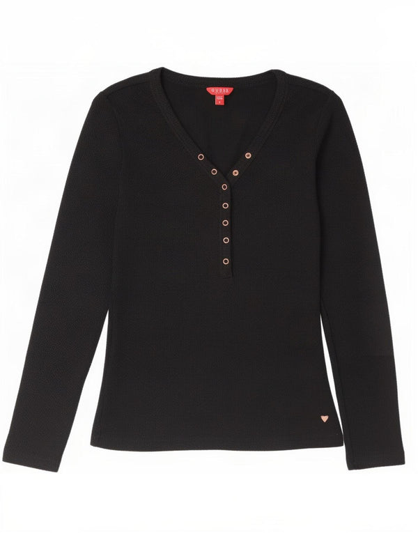 Guess Womens Top Long Sleeve UK 12 Medium Black Cotton