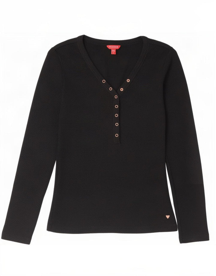 Guess Womens Top Long Sleeve UK 12 Medium Black Cotton