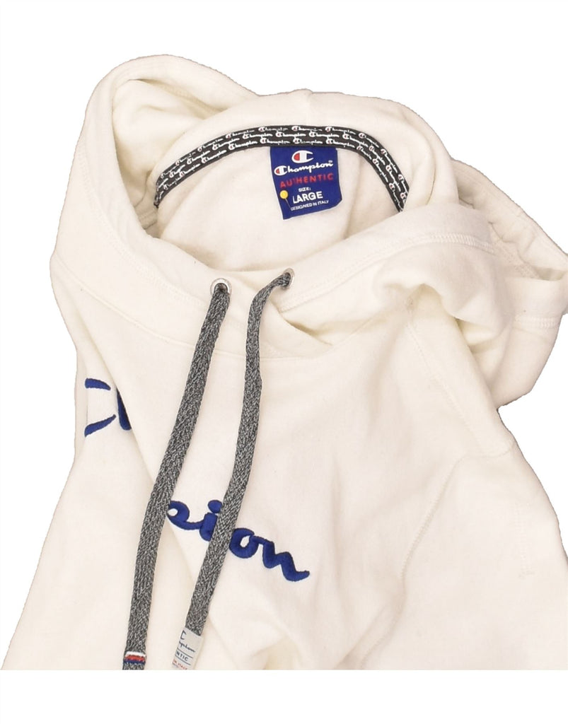 CHAMPION Womens Graphic Hoodie Jumper UK 16 Large White Cotton | Vintage Champion | Thrift | Second-Hand Champion | Used Clothing | Messina Hembry 