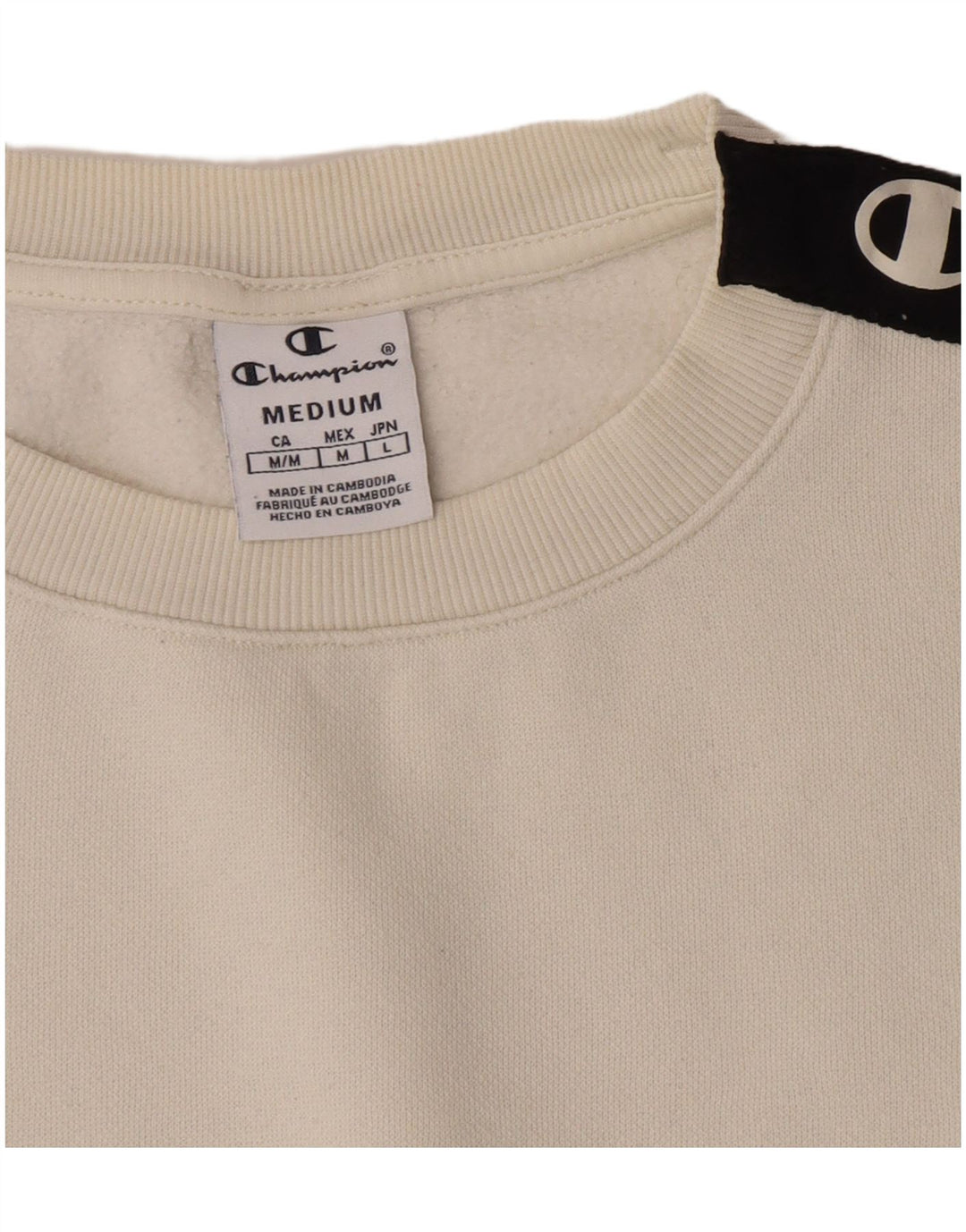 Champion Womens Crop Graphic Sweatshirt Jumper UK 14 Medium Off White