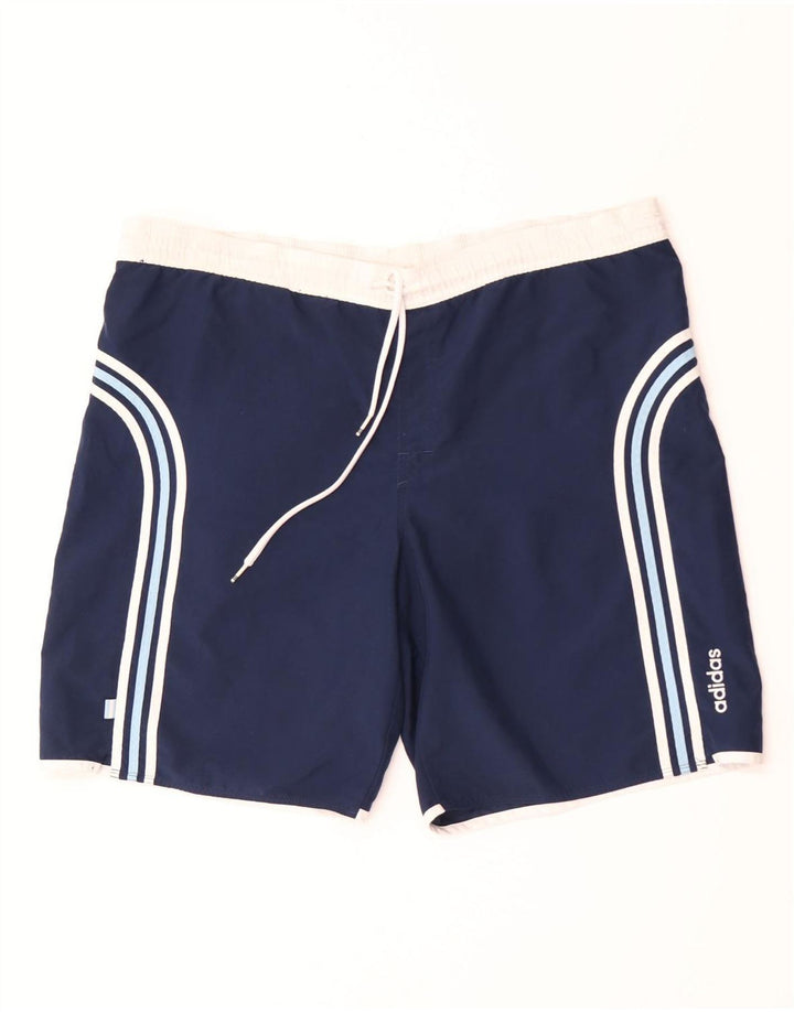 Adidas Mens Swimming Shorts Large  Navy Blue Striped Polyester