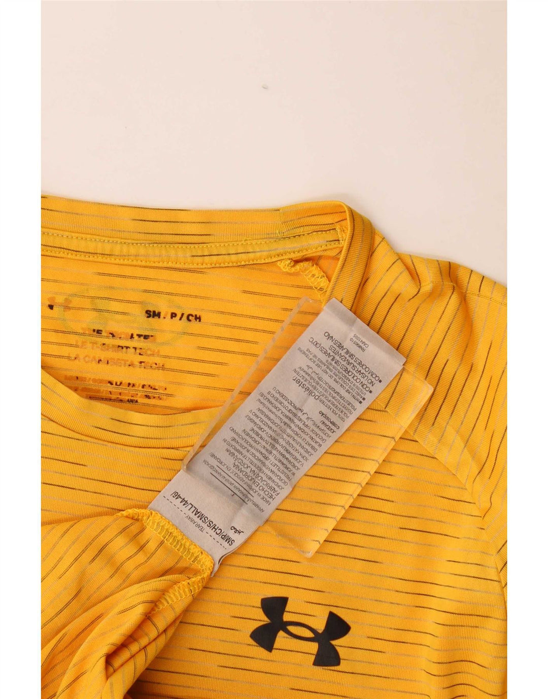 Under Armour Mens T-Shirt Top Small Yellow Striped Polyester