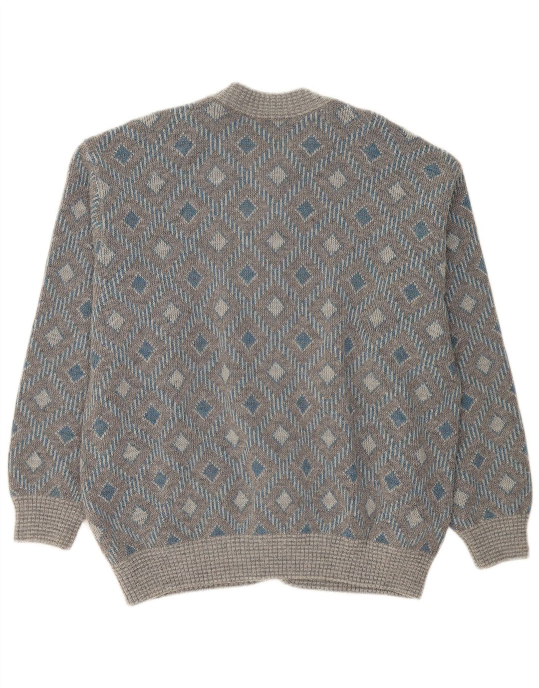 Vintage Mens Cardigan Sweater XL Grey Geometric