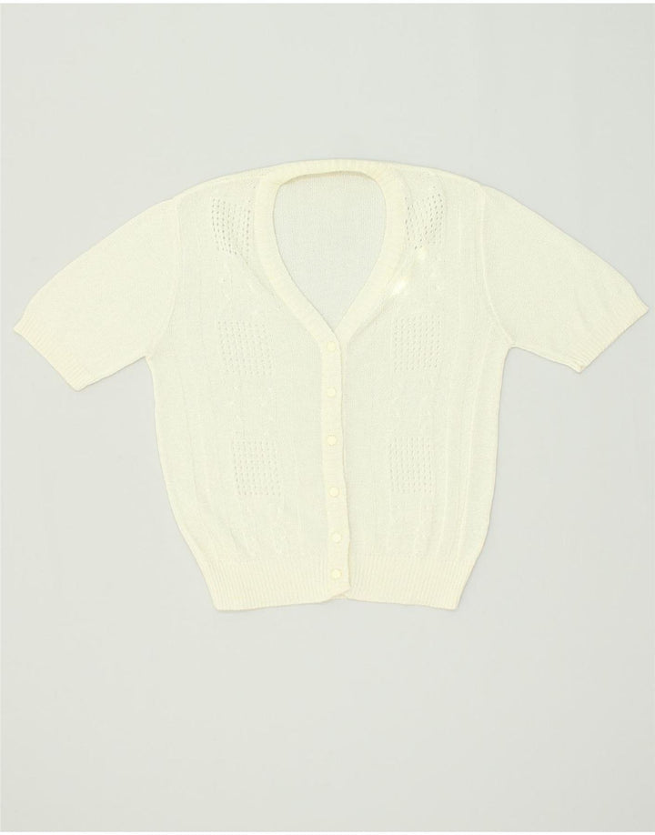 VINTAGE Womens Short Sleeve Cardigan Sweater UK 14 Large Beige Cotton | Vintage Vintage | Thrift | Second-Hand Vintage | Used Clothing | Messina Hembry 