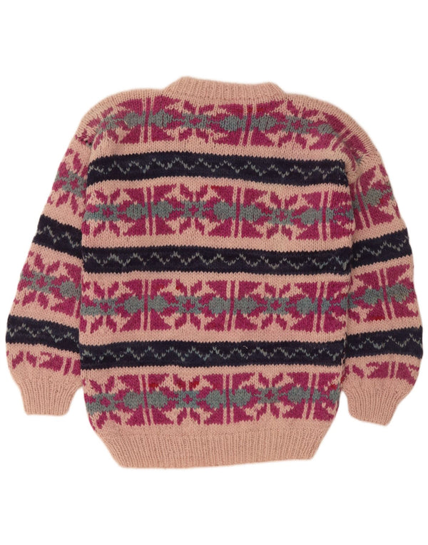 Vintage Womens Crew Neck Jumper Sweater UK 16 Large Pink Fair Isle Wool