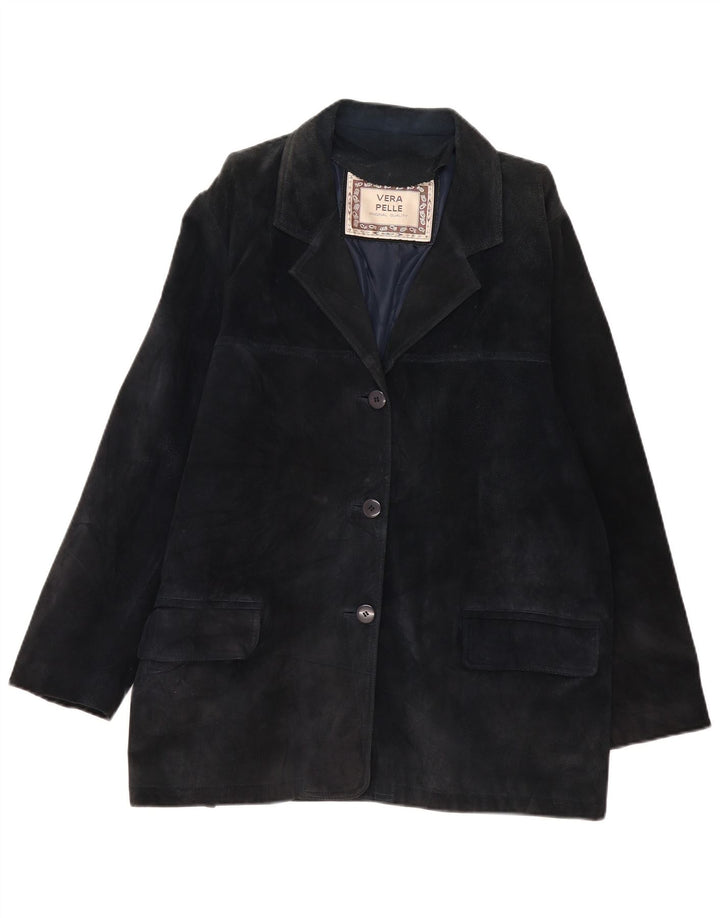 Vintage Womens Oversized 3 Button Suede Blazer Jacket IT 48 XL Navy Blue