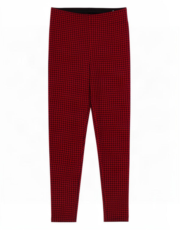 Zara Womens Skinny Cropped Trousers Medium W28 L25 Red Houndstooth Viscose