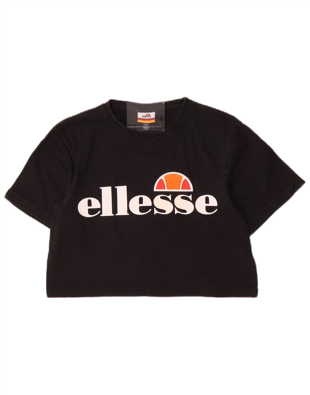 ELLESSE Womens Oversized Crop Graphic T-Shirt Top UK 6 XS Black Cotton