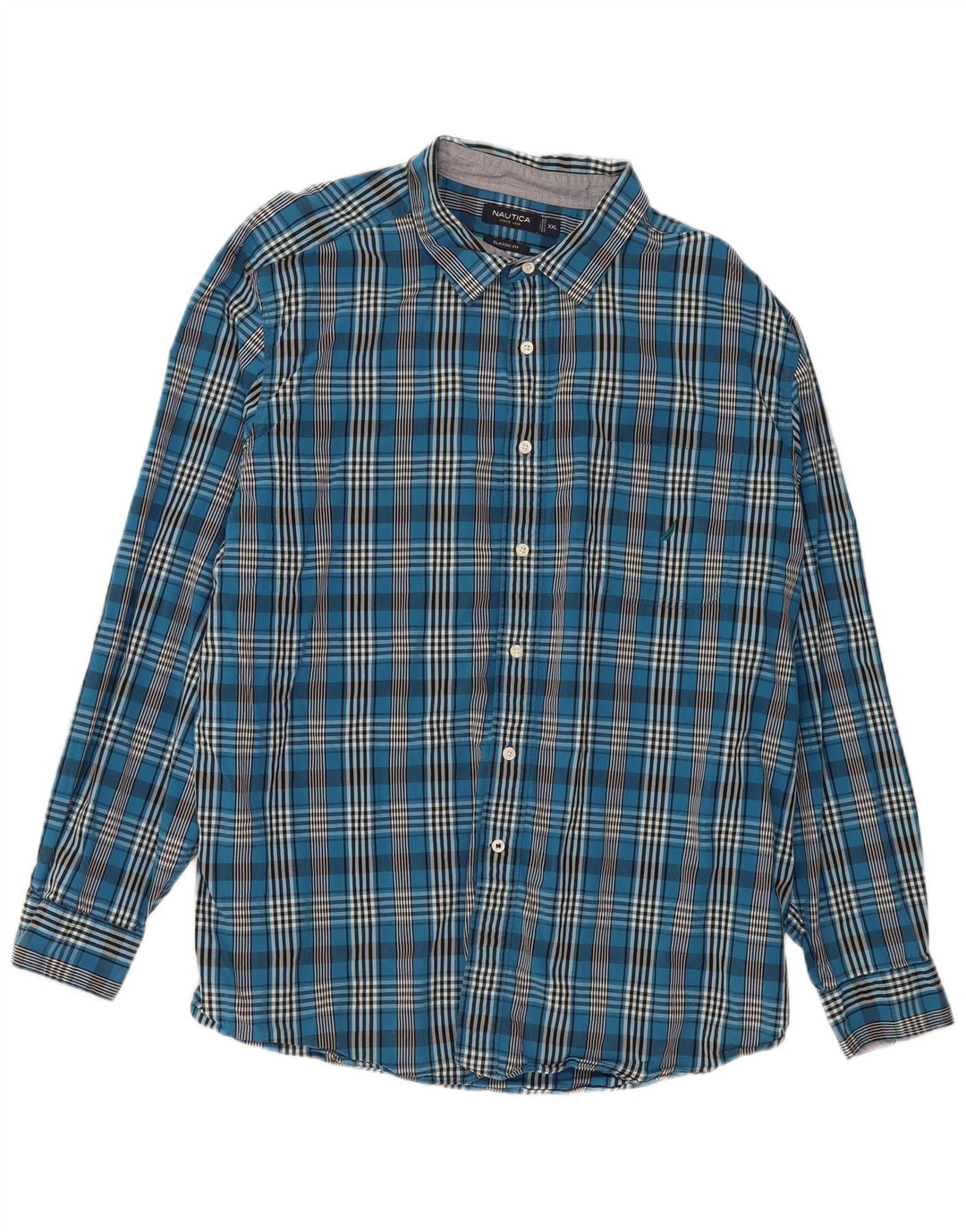 Nautica Mens Classic Fit Shirt 2XL Navy Blue Check Cotton