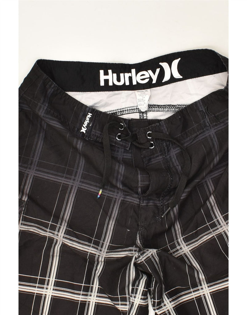 HURLEY Boys Swimming Shorts 15-16 Years Black Check Polyester | Vintage Hurley | Thrift | Second-Hand Hurley | Used Clothing | Messina Hembry 