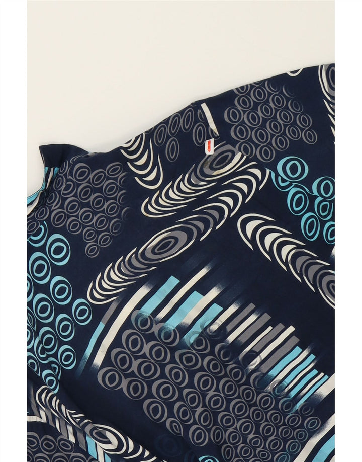 VINTAGE Mens Abstract Pattern Short Sleeve Shirt Medium Navy Blue Viscose Vintage Vintage and Second-Hand Vintage from Messina Hembry 
