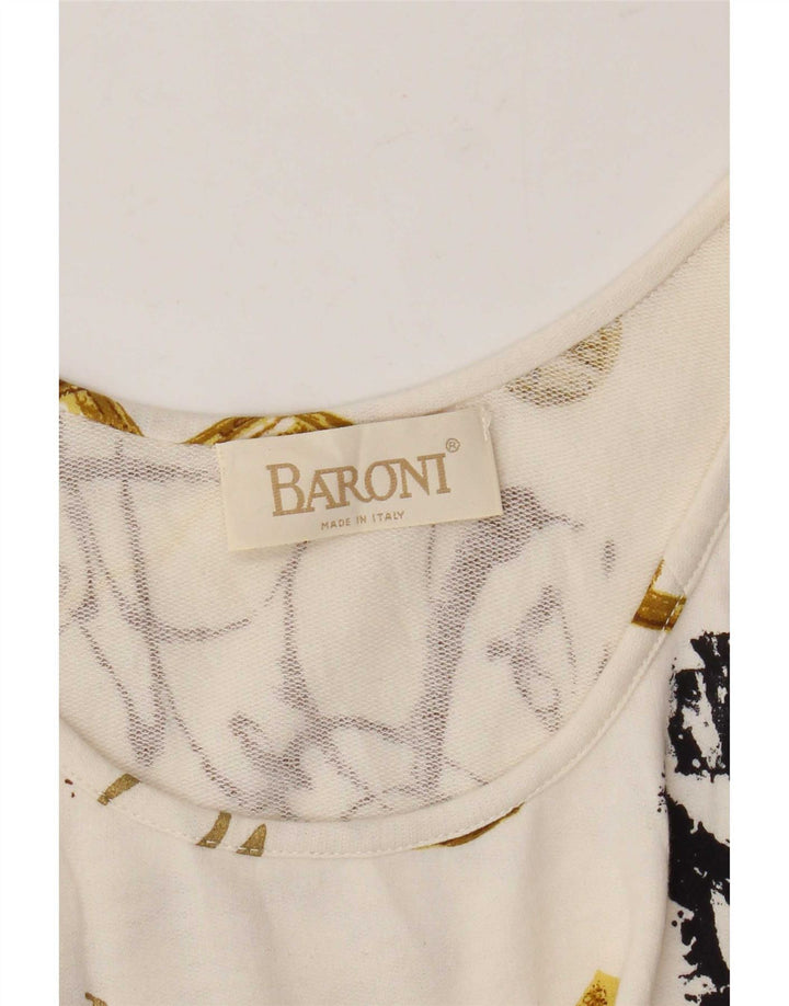 Baroni Womens Graphic Sleeveless Sheath Dress UK 14 Medium Off White