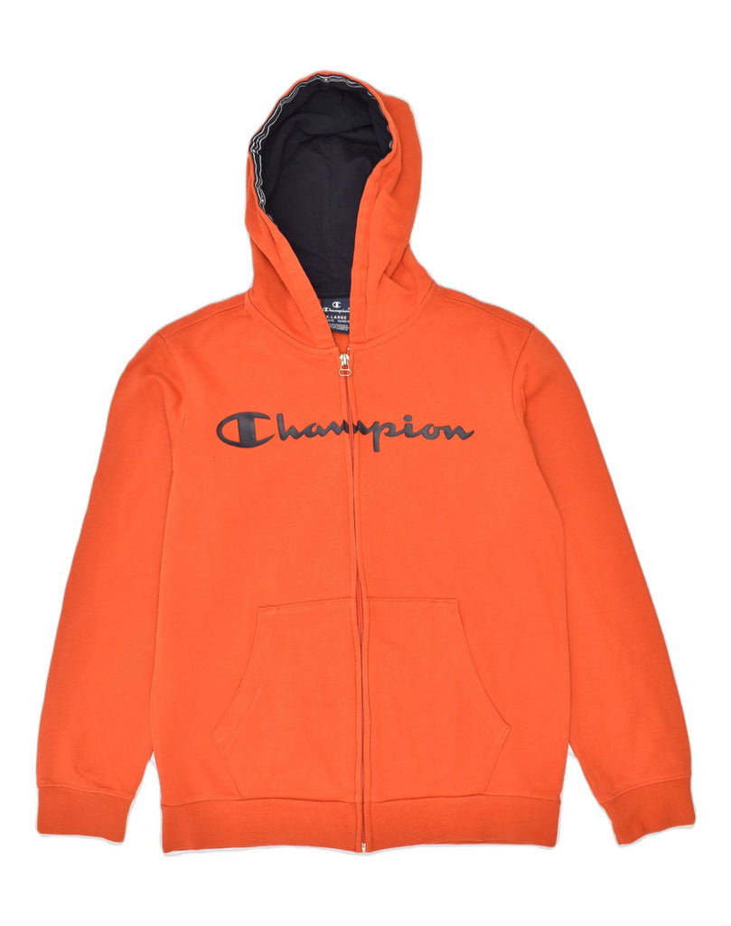 CHAMPION Boys Graphic Zip Hoodie Sweater 13-14 Years XL Orange Cotton | Vintage | Thrift | Second-Hand | Used Clothing | Messina Hembry 