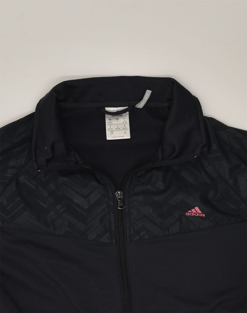 ADIDAS Womens Graphic Tracksuit Top Jacket UK 8-10 Small Black Polyester | Vintage Adidas | Thrift | Second-Hand Adidas | Used Clothing | Messina Hembry 