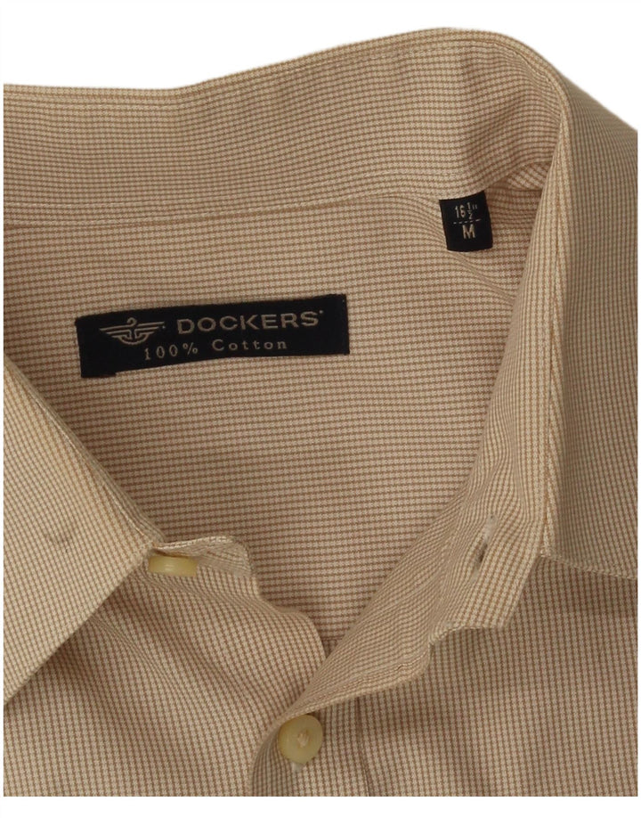 Dockers Mens Shirt Size 16 1/2 Medium Beige Houndstooth Cotton