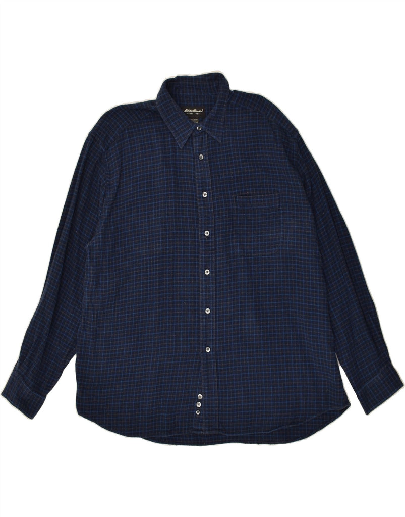 EDDIE BAUER Mens Flannel Shirt XL Navy Blue Check Cotton | Vintage Eddie Bauer | Thrift | Second-Hand Eddie Bauer | Used Clothing | Messina Hembry 