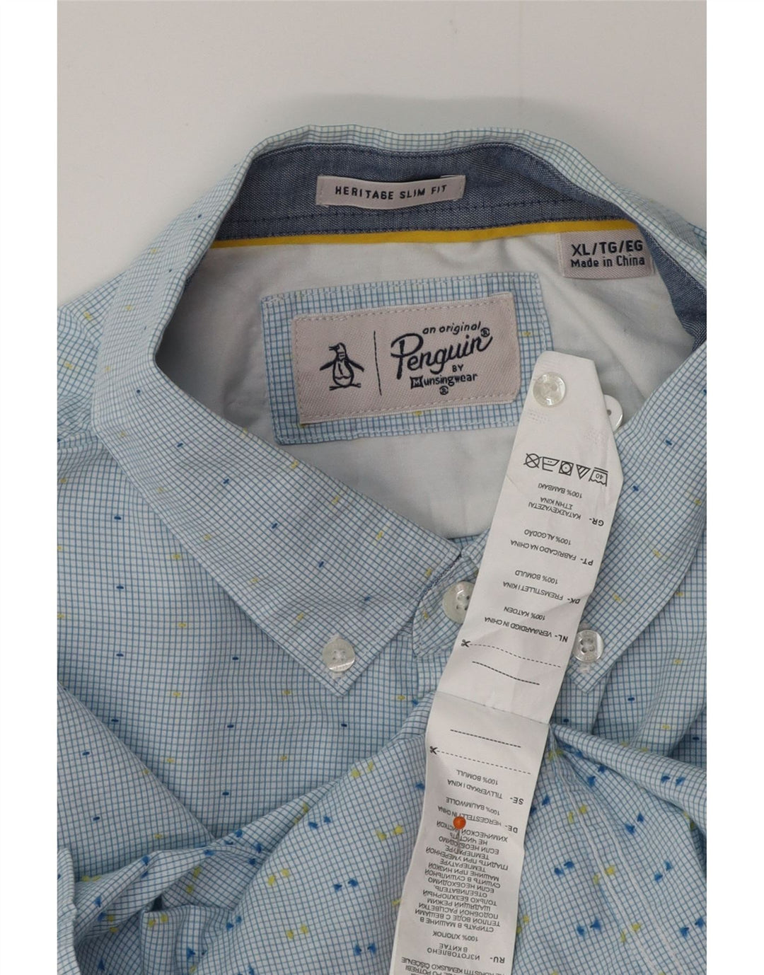 PENGUIN Mens Heritage Slim Fit Shirt XL Blue Check Cotton Vintage Penguin and Second-Hand Penguin from Messina Hembry 