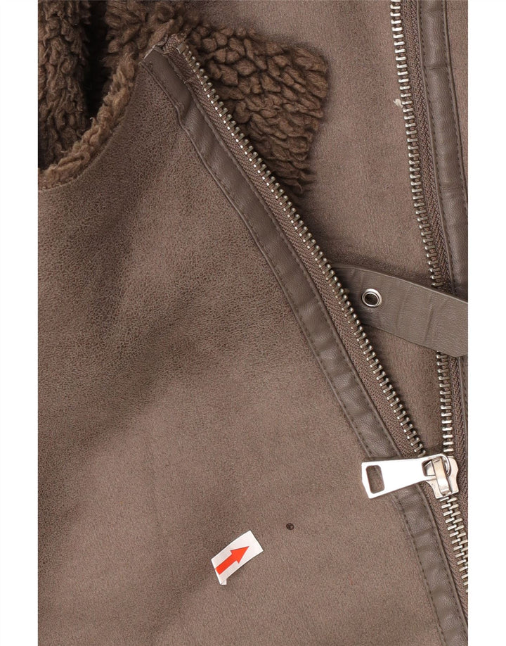 Zara Womens Sherpa Oversized Biker Jacket UK 10 Small Brown
