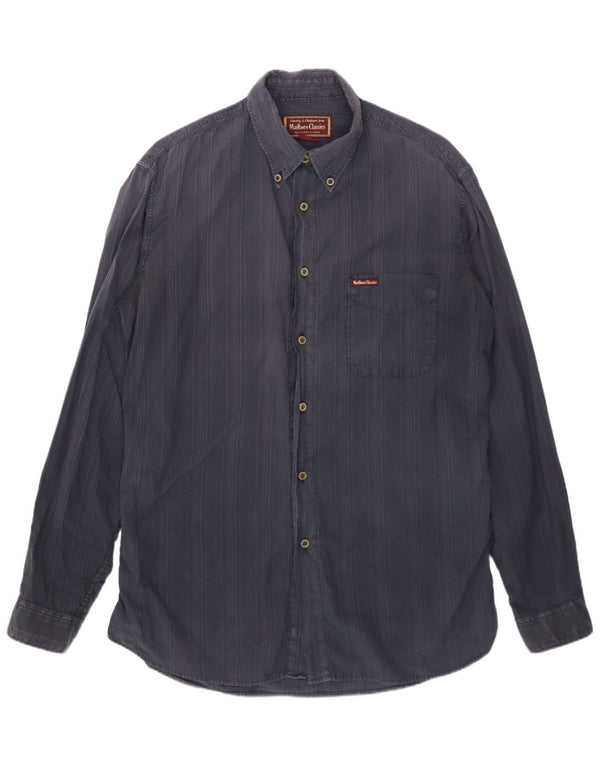 Marlboro Classics Mens Shirt Large Navy Blue Pinstripe Cotton