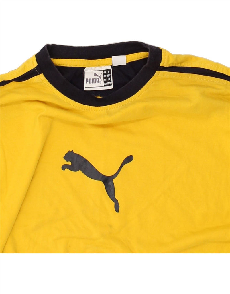 PUMA Boys Graphic Top Long Sleeve 11-12 Years Yellow Colourblock Cotton | Vintage Puma | Thrift | Second-Hand Puma | Used Clothing | Messina Hembry 