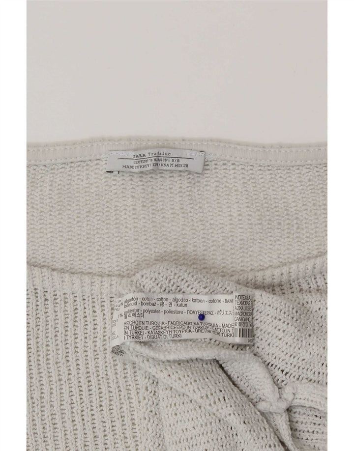 Zara Womens Top 3/4 Sleeve UK 12 Medium White Cotton