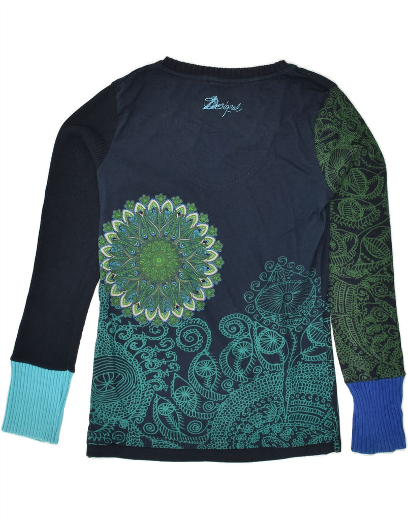 DESIGUAL Womens V-Neck Jumper Sweater UK 18 XL Navy Blue Paisley Cotton | Vintage Desigual | Thrift | Second-Hand Desigual | Used Clothing | Messina Hembry 