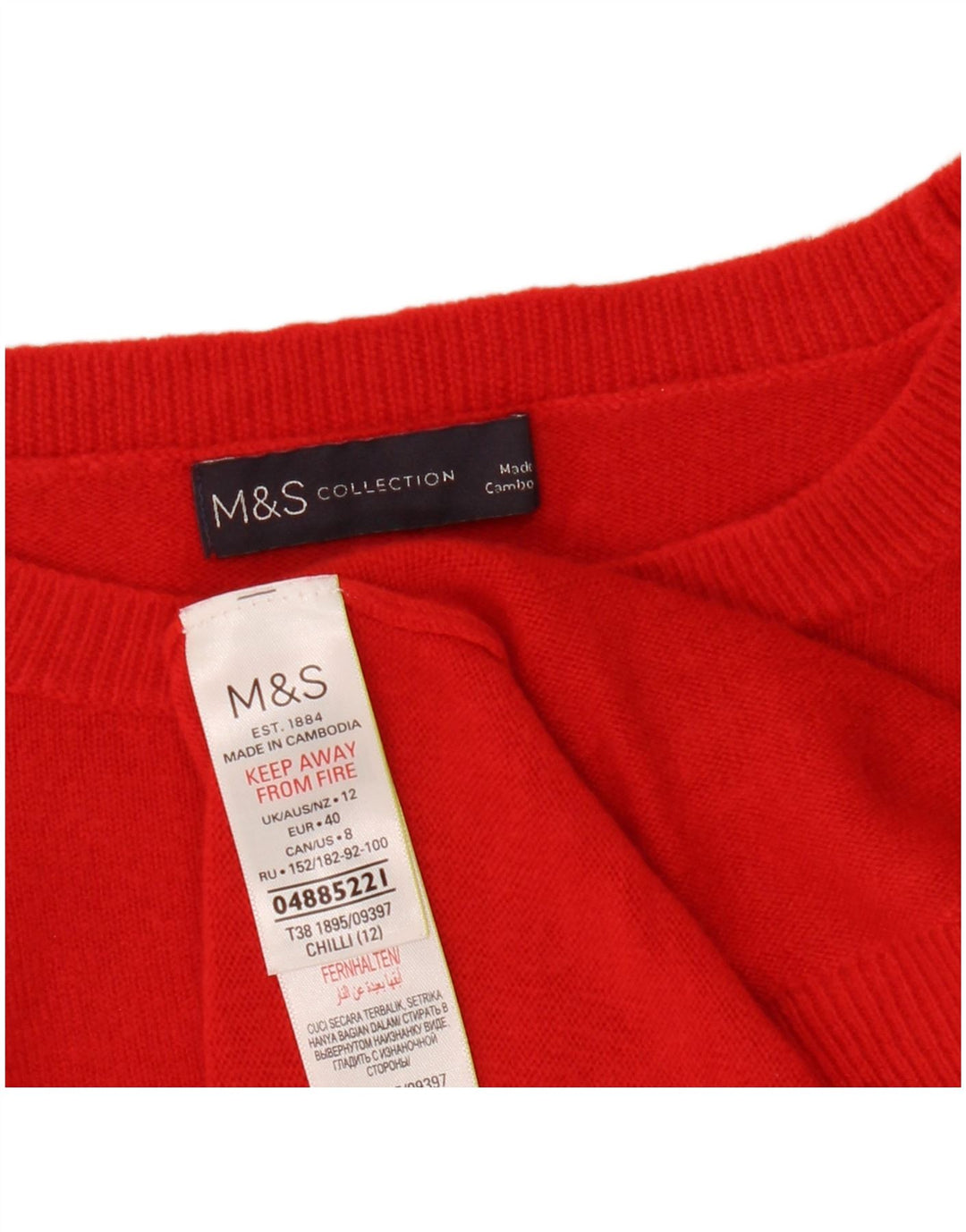 Marks & Spencer Womens Crop Crew Neck Jumper Sweater UK 12 Medium Red