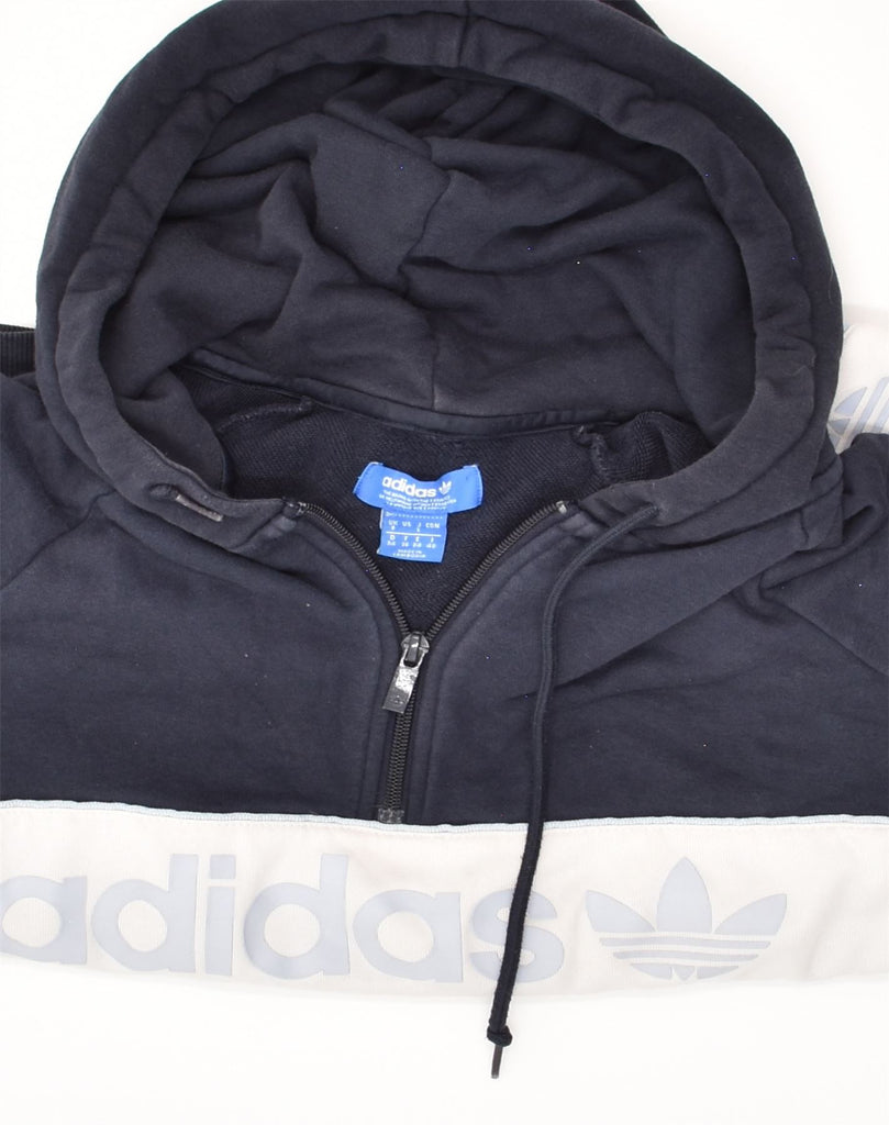 ADIDAS Womens Graphic Hoodie Jumper UK 8 Small  Navy Blue Colourblock | Vintage Adidas | Thrift | Second-Hand Adidas | Used Clothing | Messina Hembry 