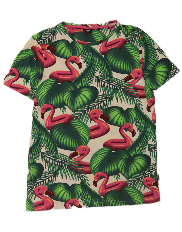 Cropp Mens Slim Fit T-Shirt Top Large Green Animal Print Cotton
