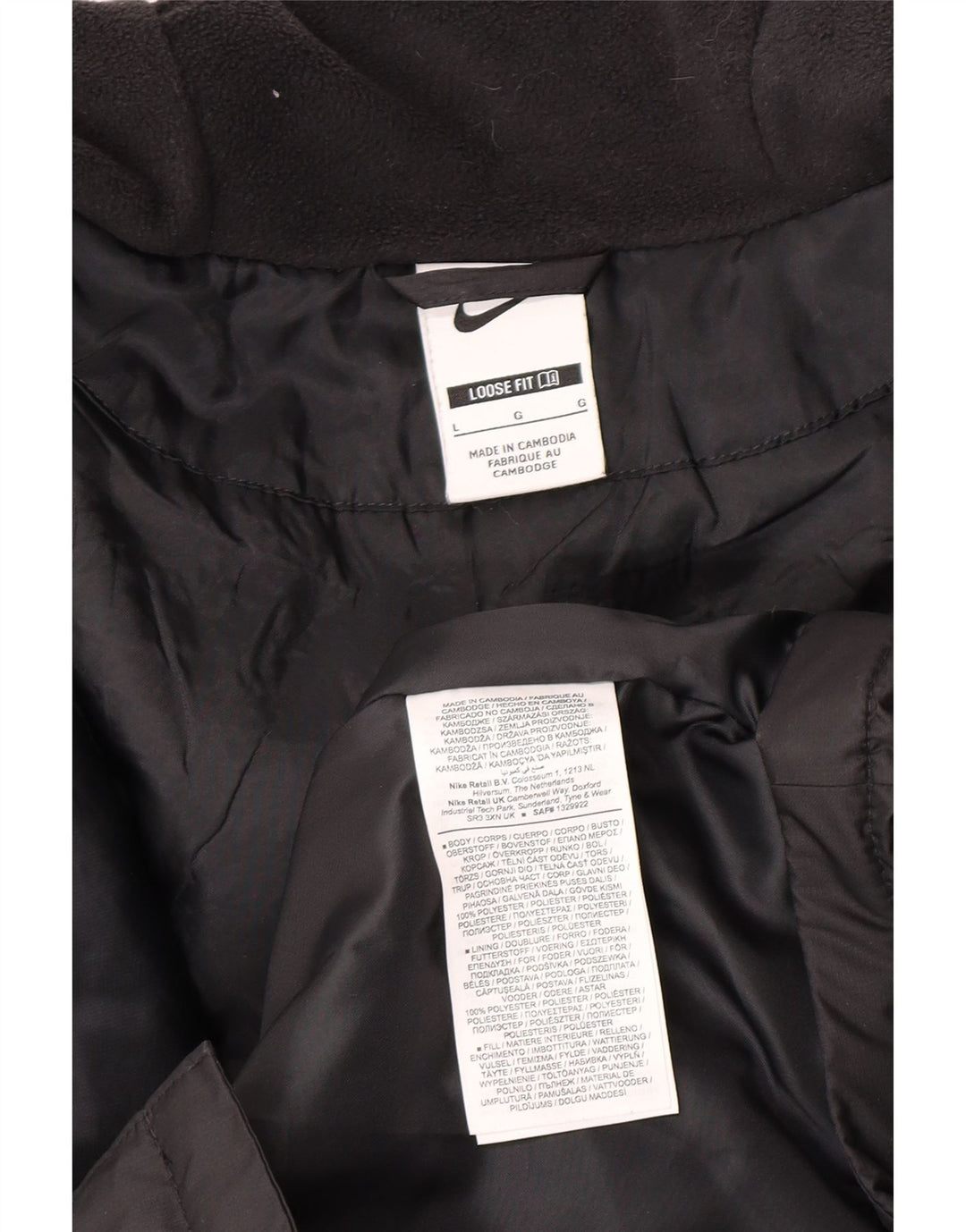 Nike Mens Graphic Hooded Padded Coat UK 40 Large Black Polyester