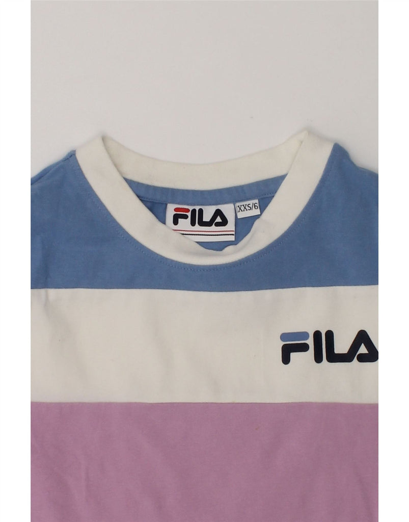 FILA Girls Graphic T-Shirt Top 5-6 Years 2XS Purple Colourblock Cotton | Vintage Fila | Thrift | Second-Hand Fila | Used Clothing | Messina Hembry 