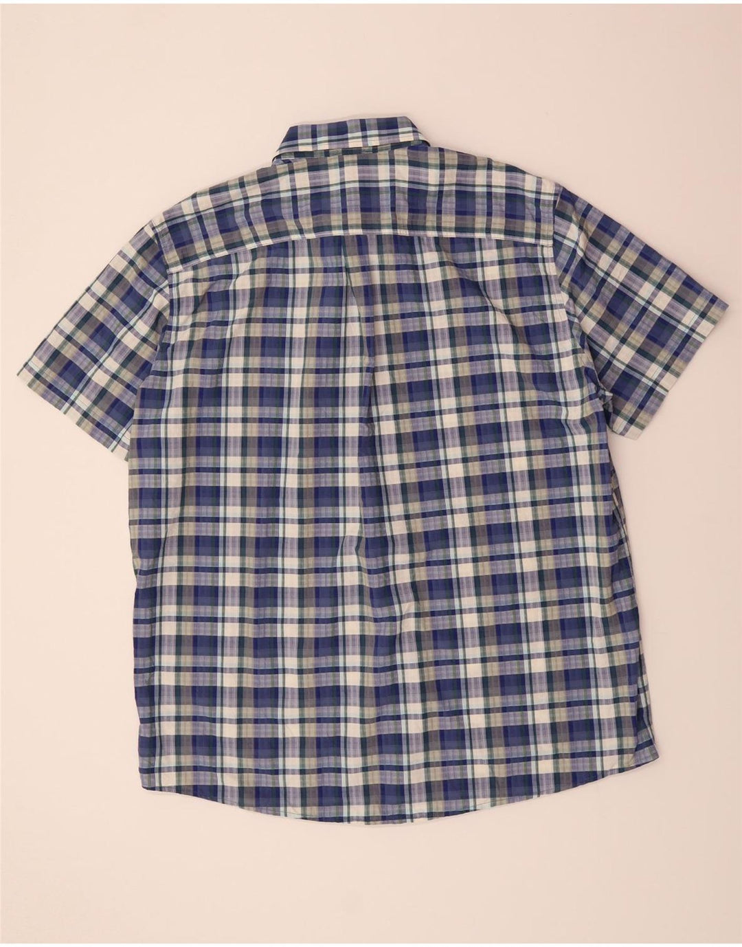 EDDIE BAUER Mens Tall Short Sleeve Shirt XL Blue Check Nylon Vintage Eddie Bauer and Second-Hand Eddie Bauer from Messina Hembry 