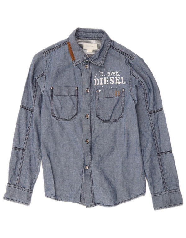 DIESEL Boys Graphic Shirt 9-10 Years Medium Blue Cotton