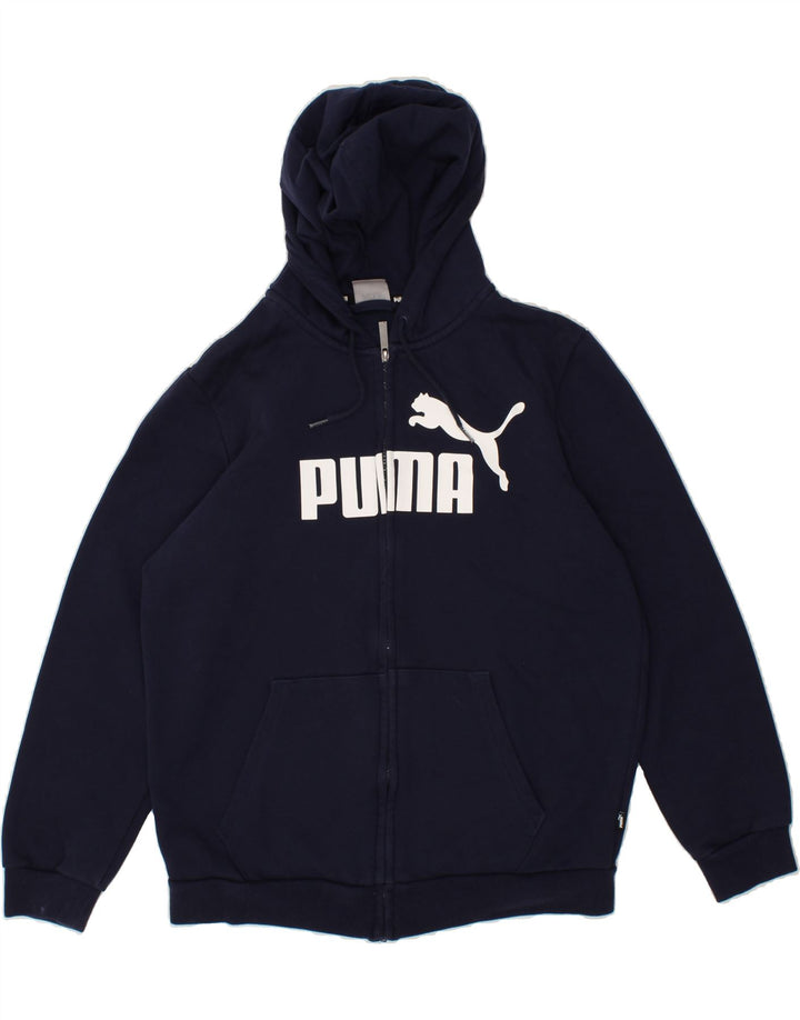 PUMA Mens Graphic Zip Hoodie Sweater Medium Navy Blue Cotton Vintage Puma and Second-Hand Puma from Messina Hembry 