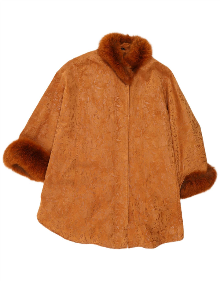 Vintage Womens 3/4 Sleeve Suede Overcoat One Size Brown Leather