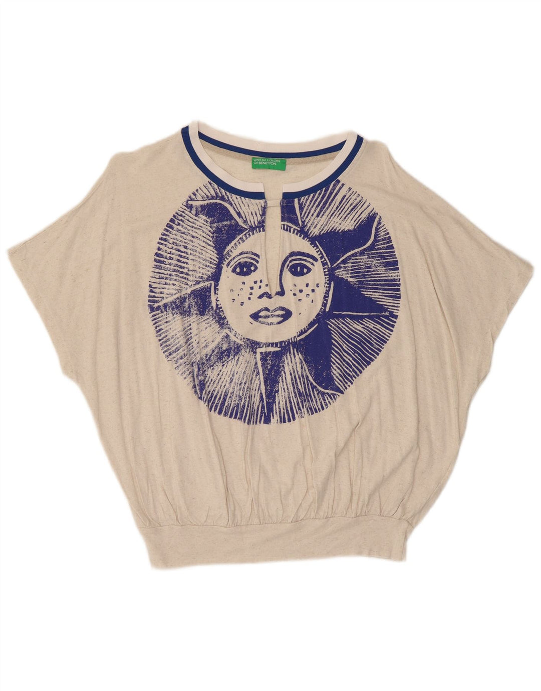 Benetton Womens Crop Batwing Blouse Top UK 14 Medium Off White