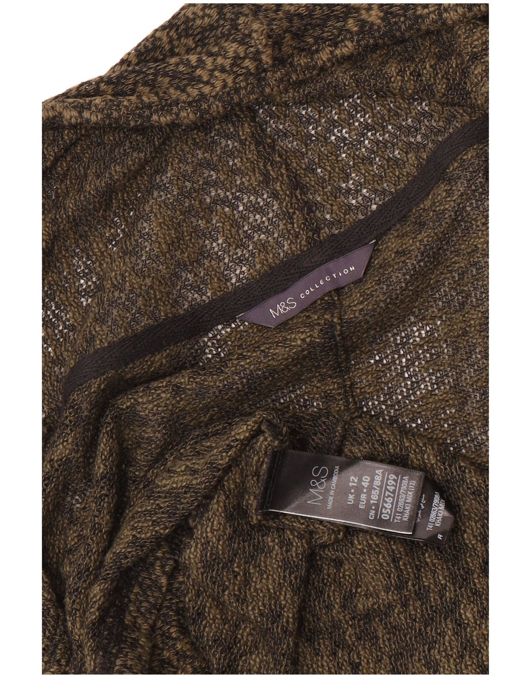 Marks & Spencer Womens 3/4 Sleeve Cardigan Sweater UK 12 Medium Khaki