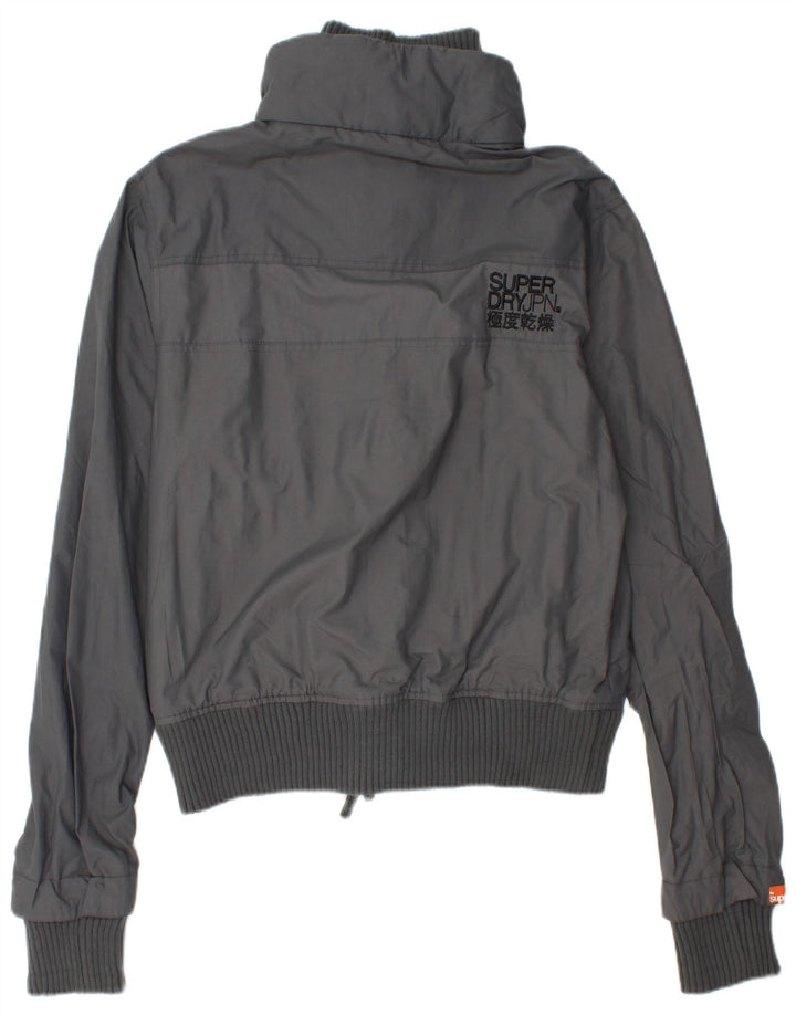 SUPERDRY Womens Graphic Rain Jacket UK 14 Medium Grey Polyamide