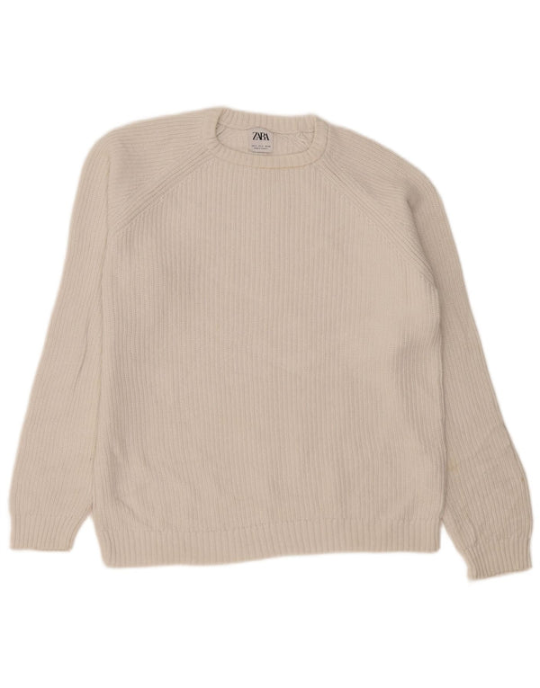 Zara Mens Crew Neck Jumper Sweater Small White