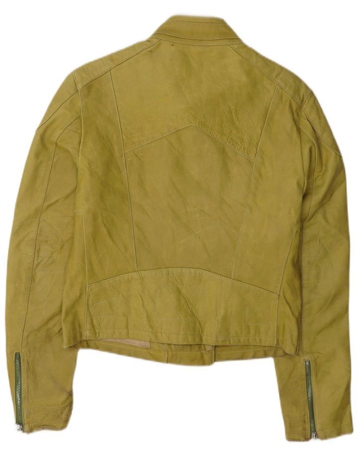 Vintage Womens Leather Biker Jacket UK 14 Large Yellow
