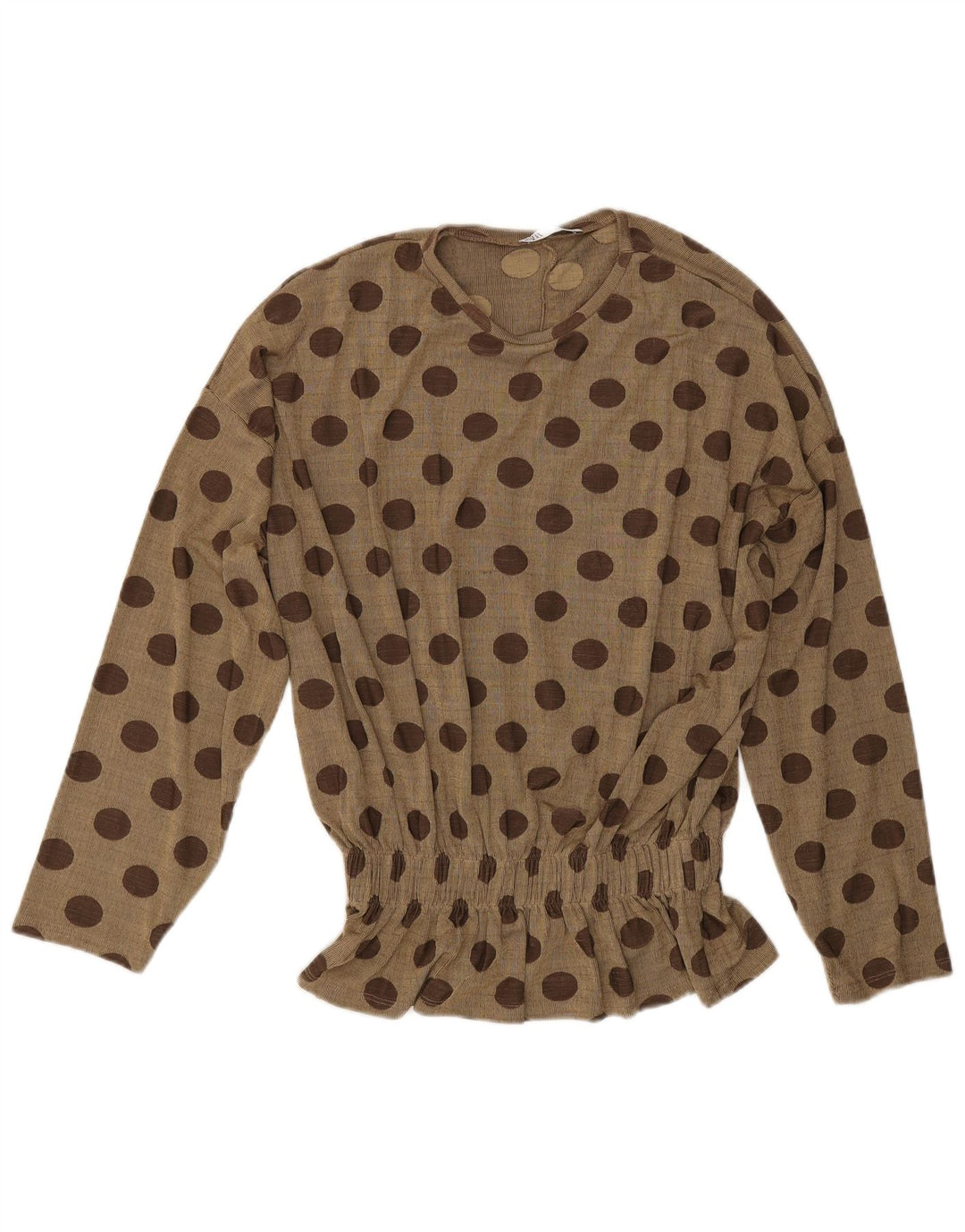 Zara Womens Long Sleeve Oversized Blouse Top UK 10 Small Khaki Polka Dot