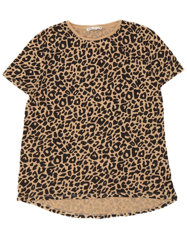 Zara Womens T-Shirt Top UK 10 Small Beige Animal Print