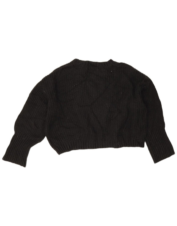Topshop Womens Crop Boat Neck Jumper Sweater UK 10 Small Black Geometric