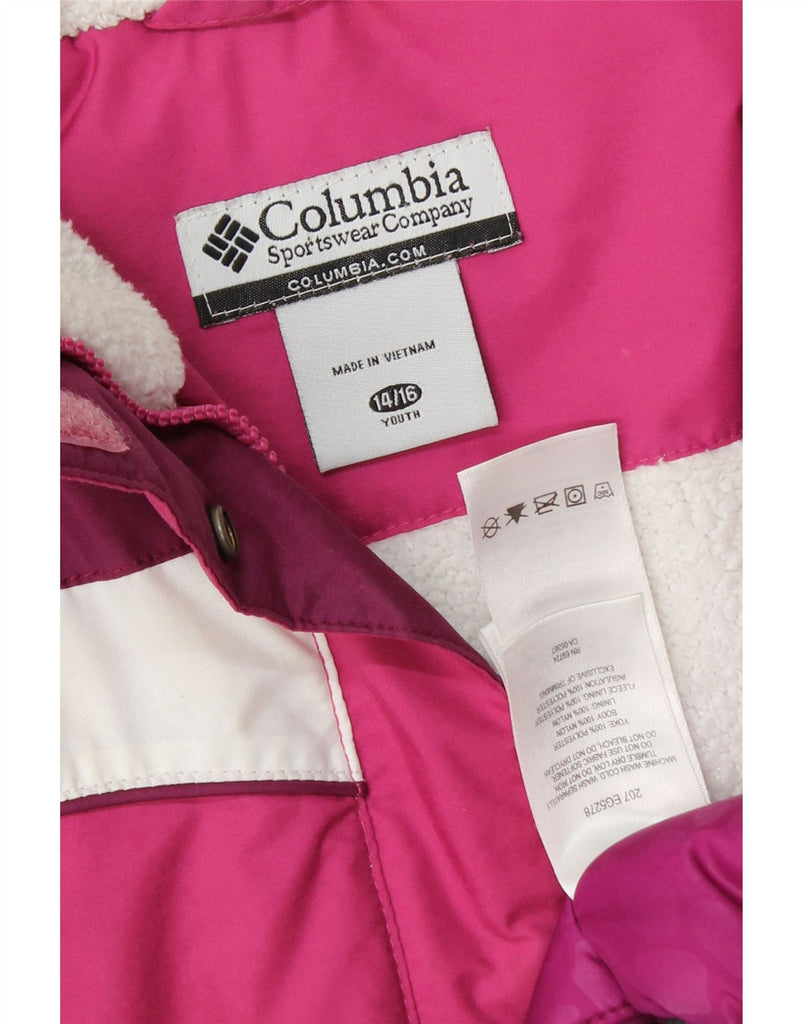 COLUMBIA Girls Padded Jacket 14-15 Years XL Pink Colourblock Polyester Vintage Columbia and Second-Hand Columbia from Messina Hembry 